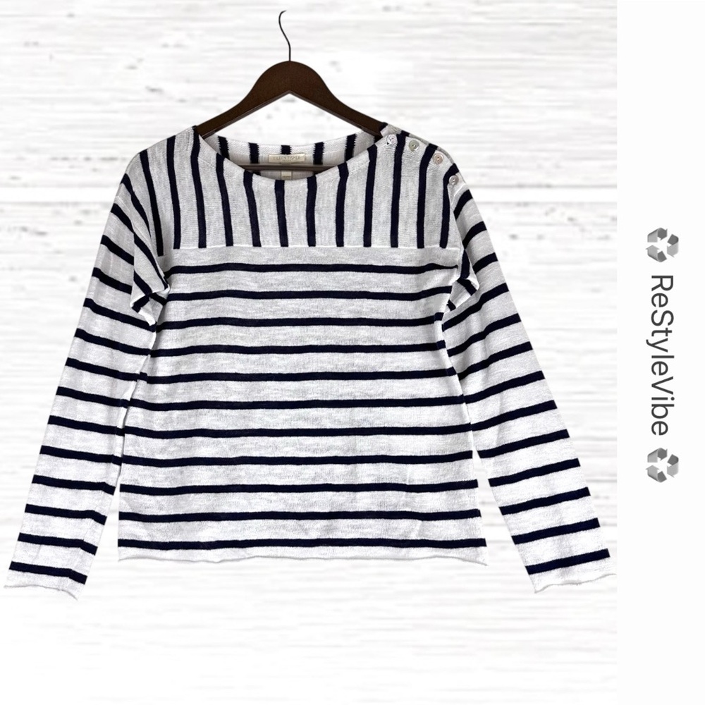 EILEEN FISHER Women’s Size PP Sweater Striped Boatneck Style Linen Blend Petite
